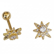 Boucles d'Oreilles Étoile de Vénus - piercing étoile zirconium sertis perlés argent S925 dorées 18k sur fond blanc - LELIEGE