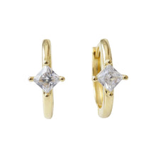 Boucles d'Oreilles Héméra - mini créoles zirconium losange serti perlé argent S925 dorées 18k sur fond blanc - LELIEGE